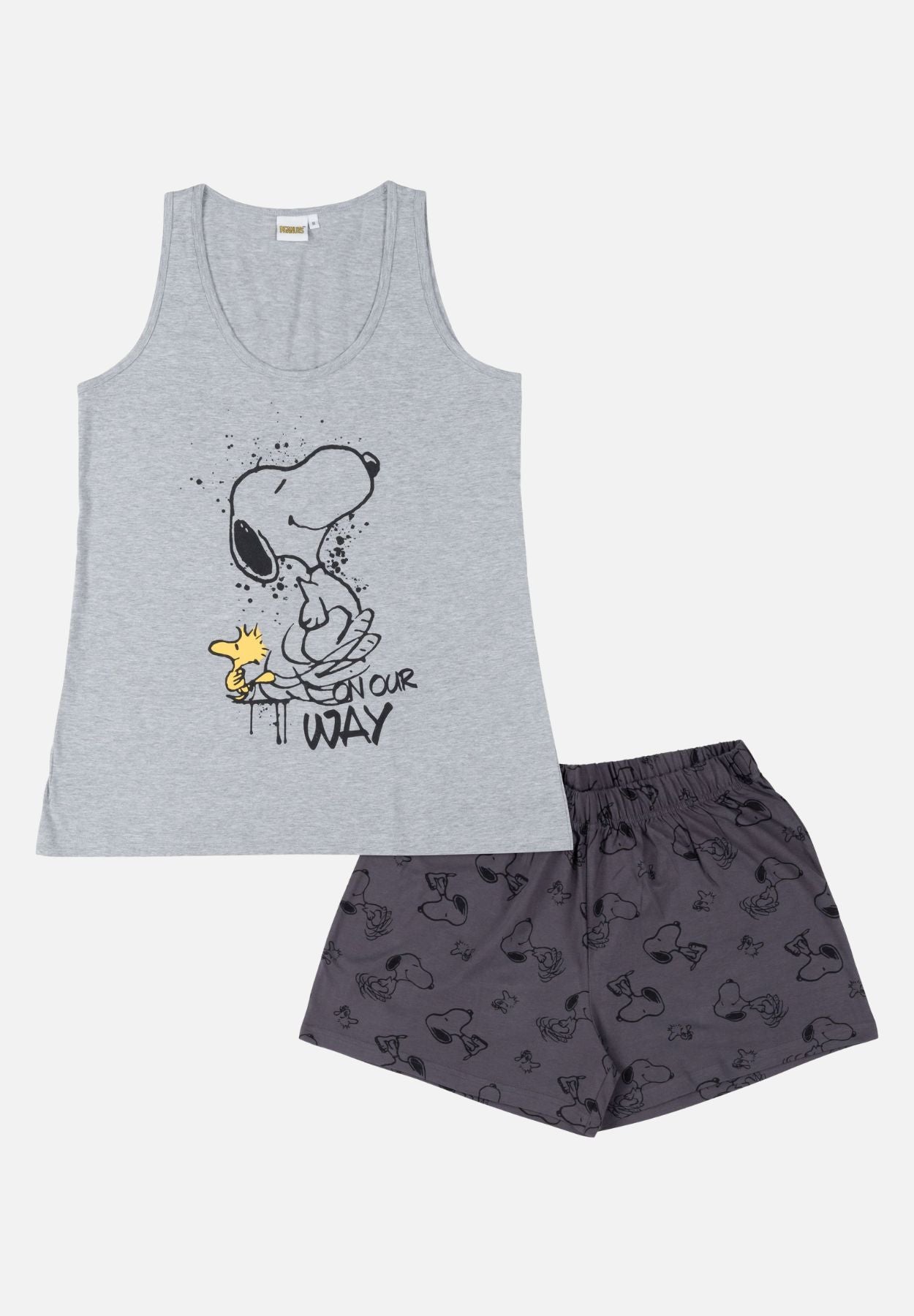 snoopy pyjama set kurz - hellgrau/dunkelgrau - mehrfarbig