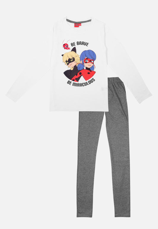 Pyjama Set Langarm weiß/grau - mehrfarbig