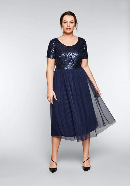 Abendkleid mit Pailletten - dunkelblau