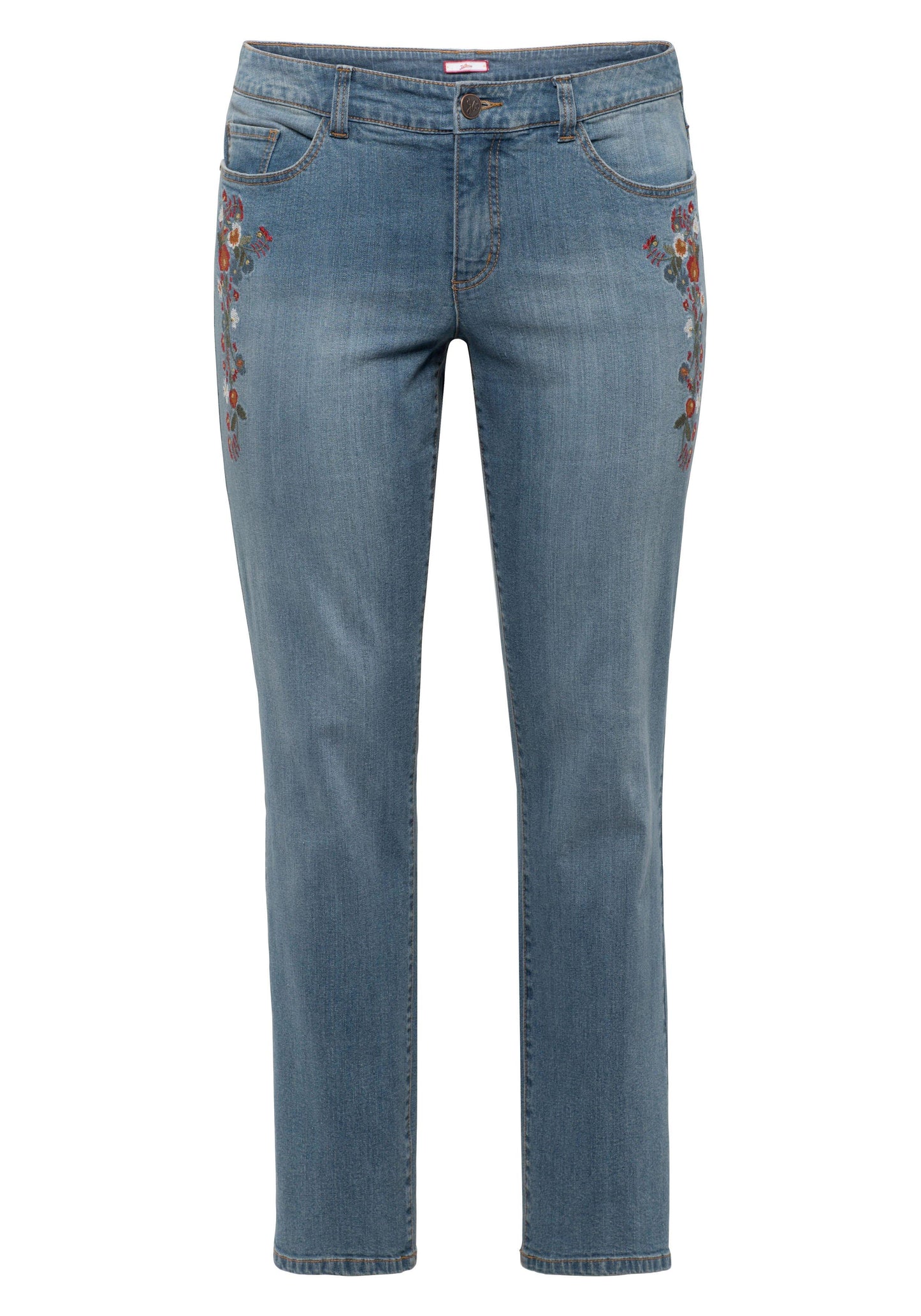 jeans mit blumenstickerei - blau