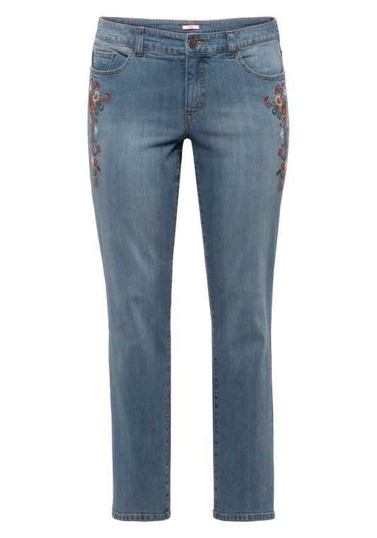 Jeans mit Blumenstickerei - blau