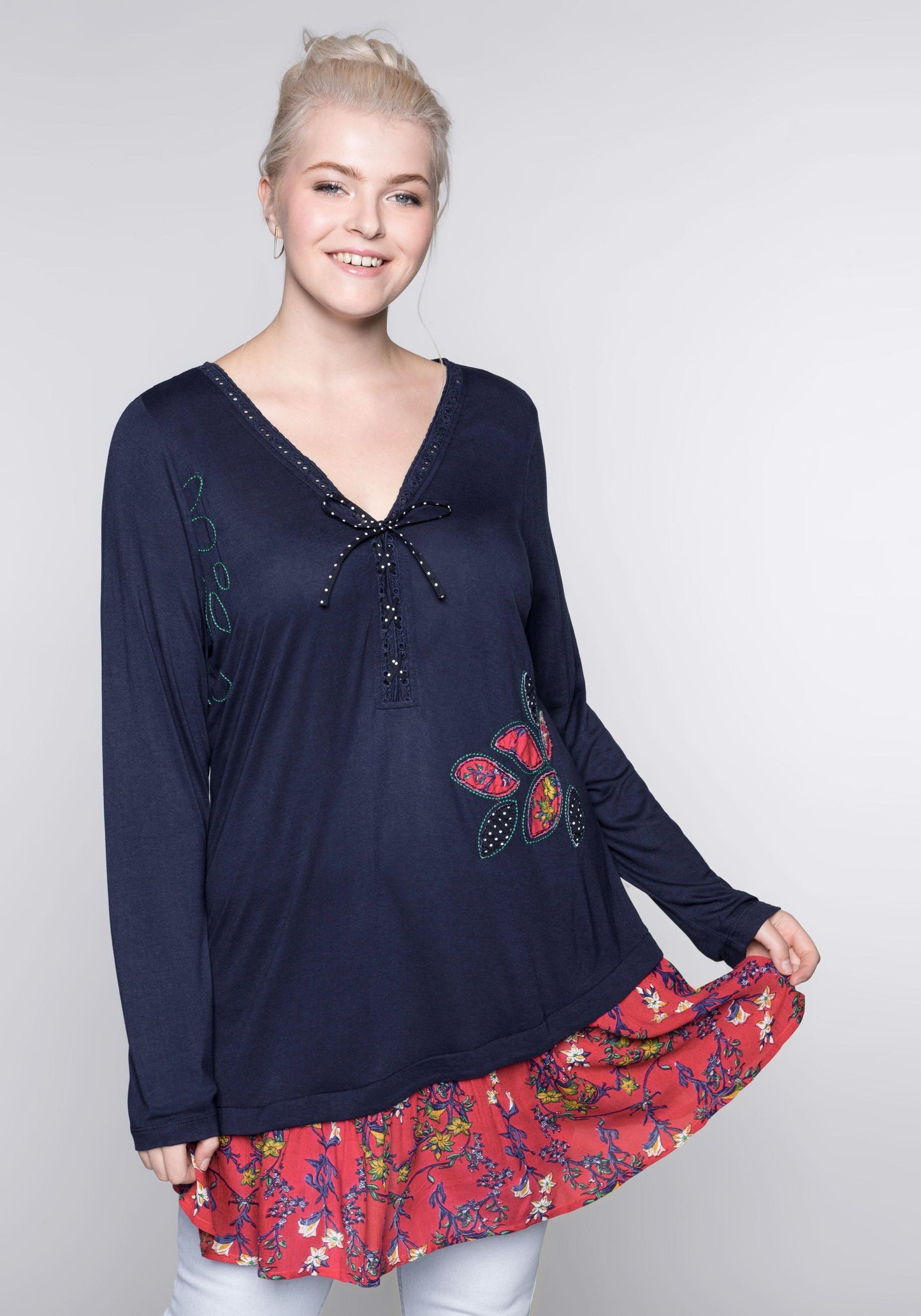 longshirt mit volant - dunkelblau