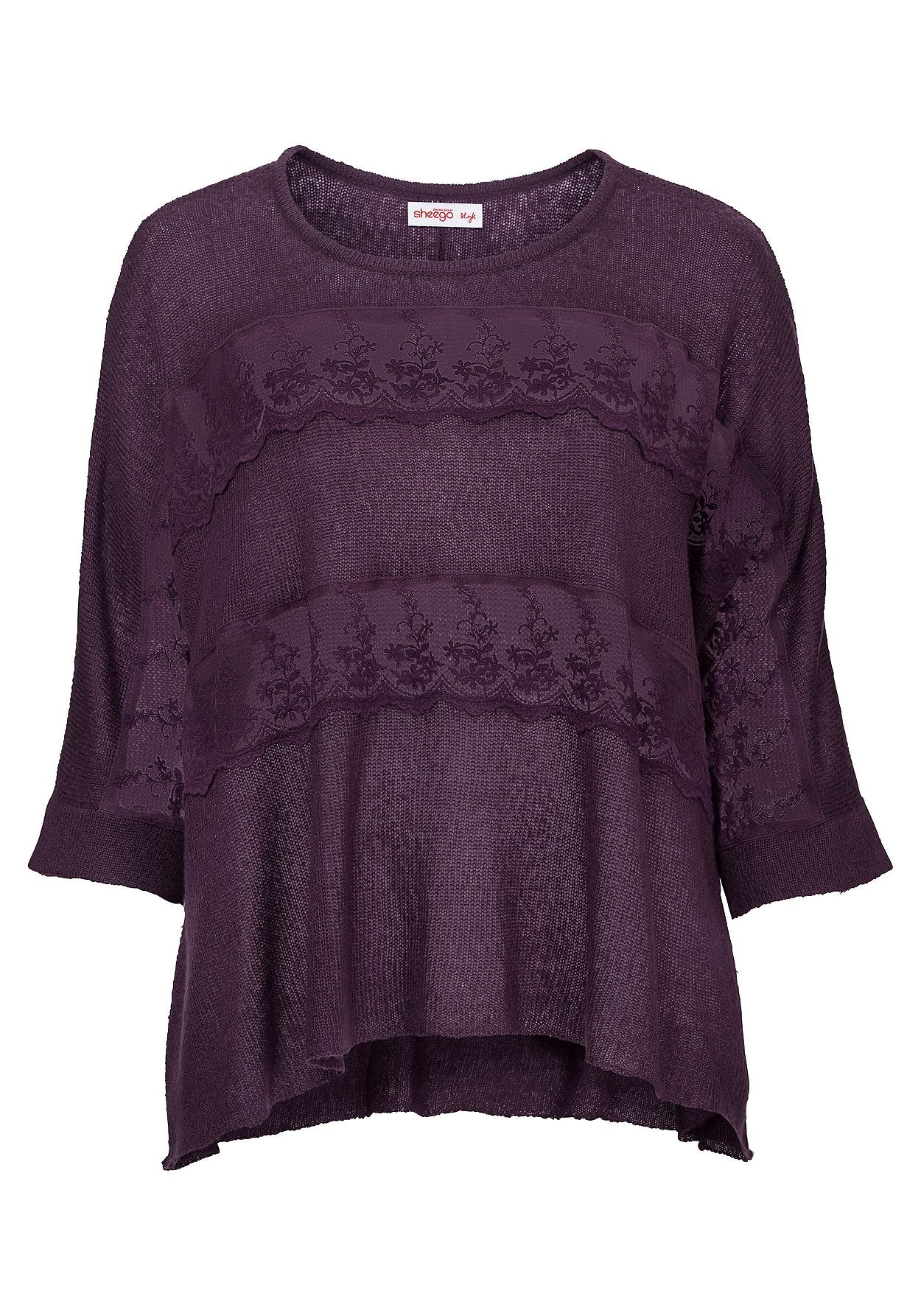 oversize-pullover mit spitzeneinsatz - lila