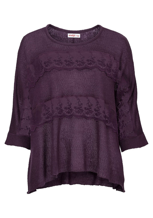 Oversize-Pullover mit Spitzeneinsatz - lila