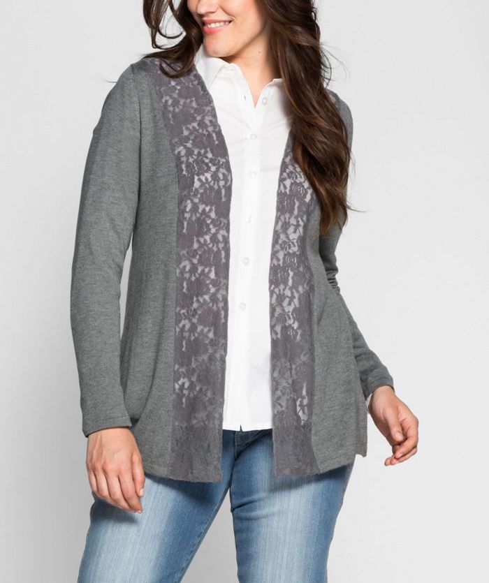 strickjacke mit spitze - grau