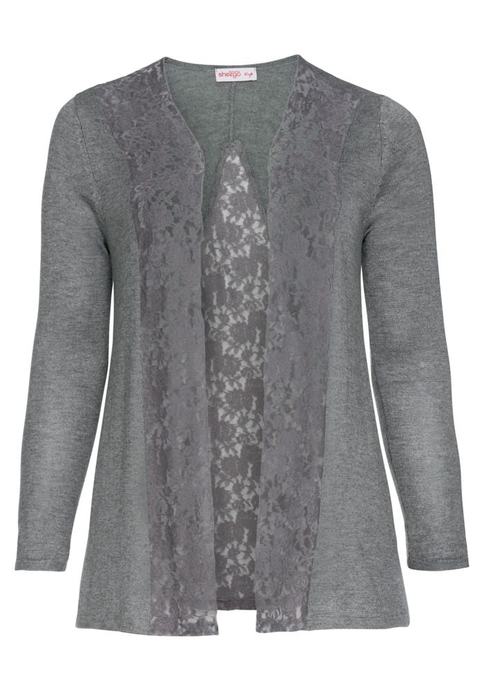 strickjacke mit spitze - grau