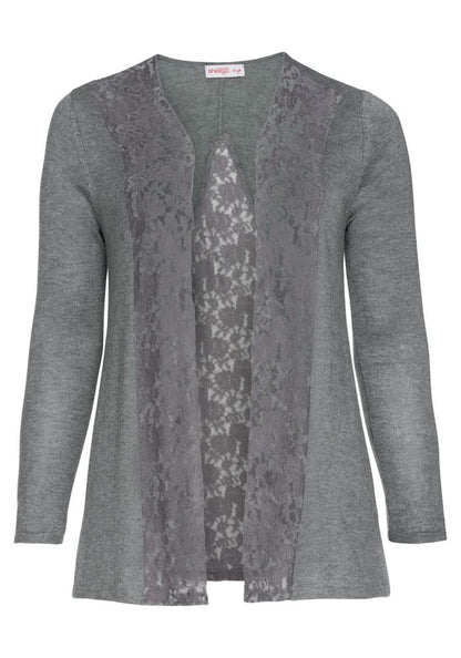 Strickjacke mit Spitze - grau