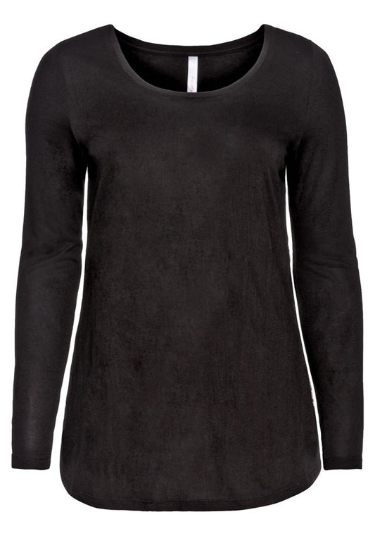 Longshirt im Material-Mix - schwarz