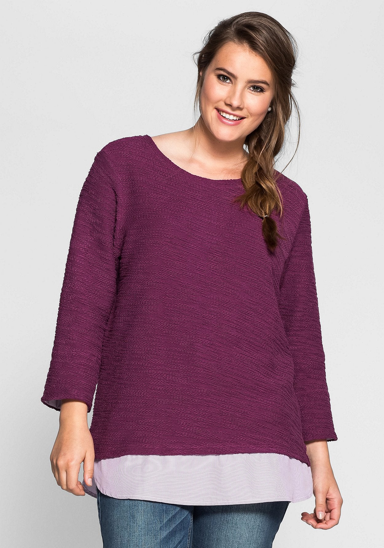 sweatshirt in 2-in-1-optik - bordeauxrot