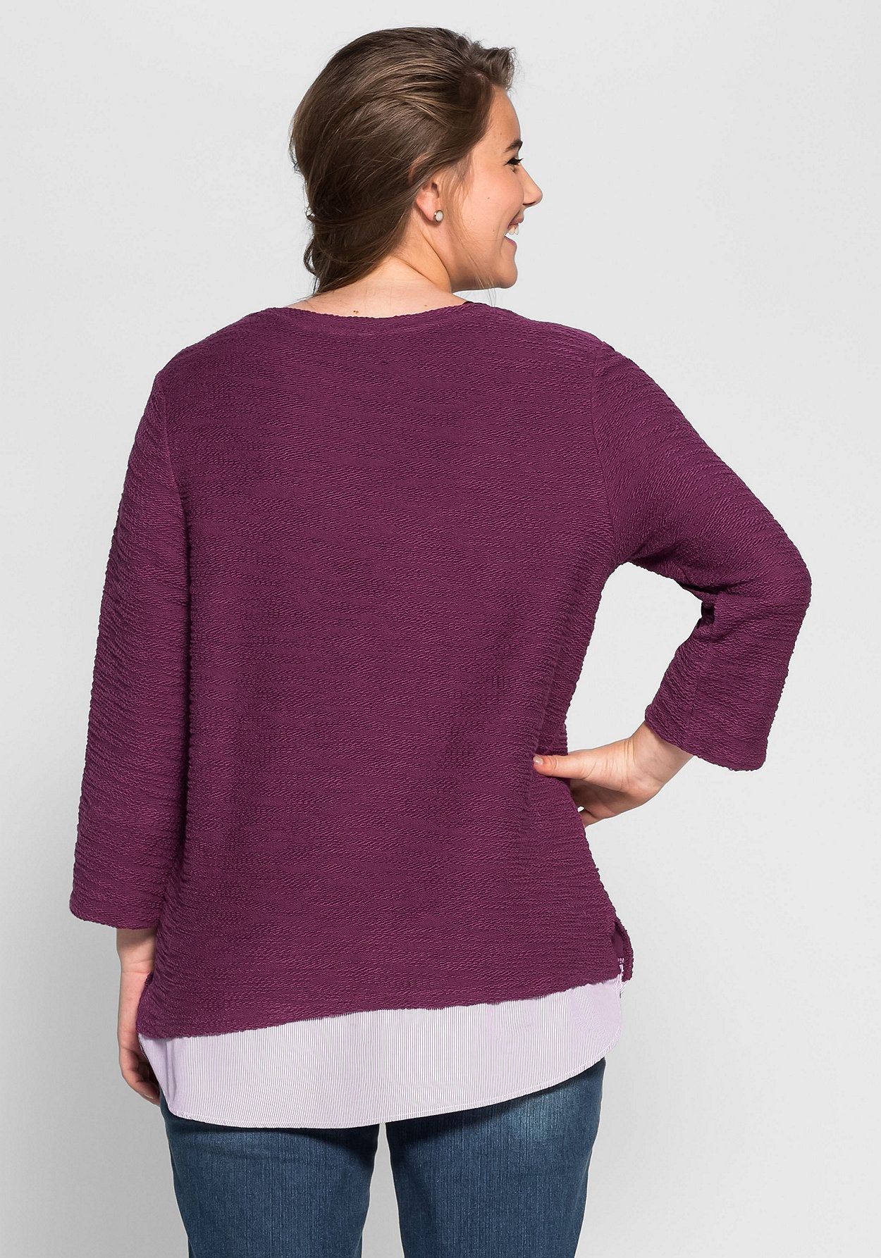 sweatshirt in 2-in-1-optik - bordeauxrot