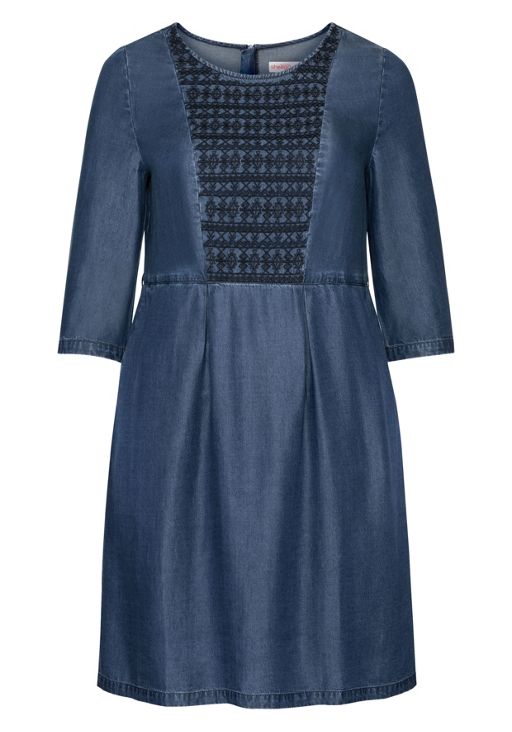 lyocell-kleid mit stickerei - blau