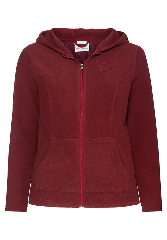 Fleecejacke mit Kapuze - bordeauxrot
