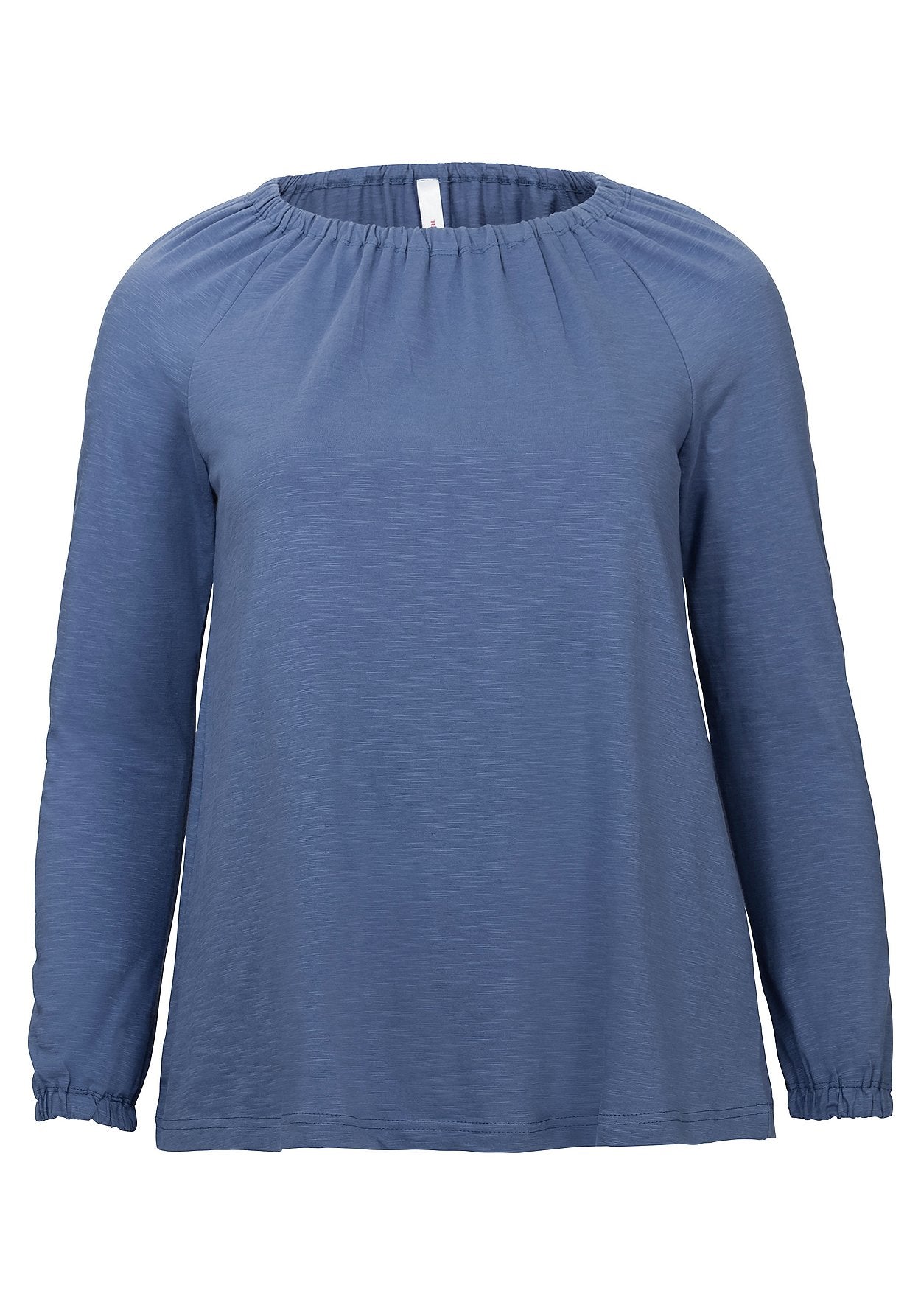 langarmshirt mit gerafftem ausschnitt - blau