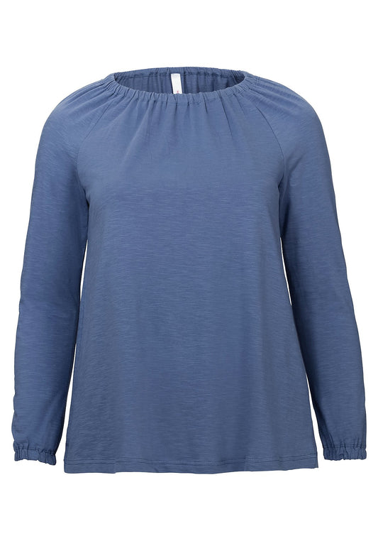 Langarmshirt mit gerafftem Ausschnitt - blau