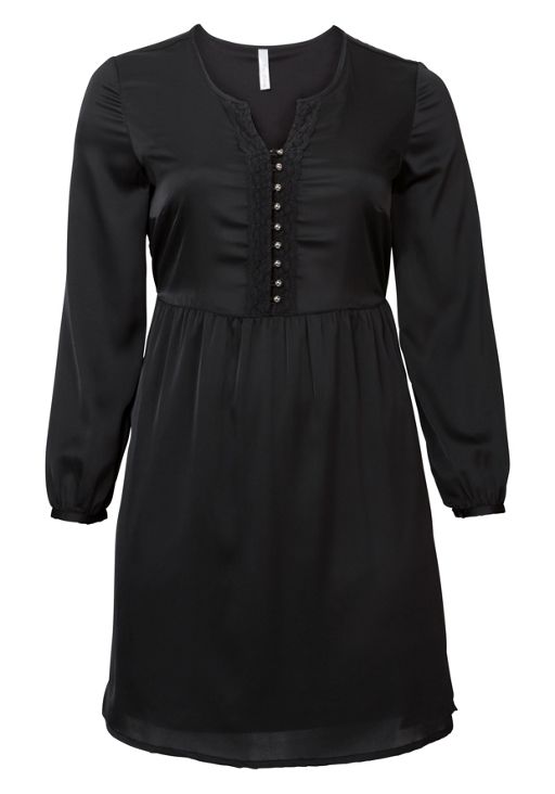Satinkleid mit Spitze - schwarz