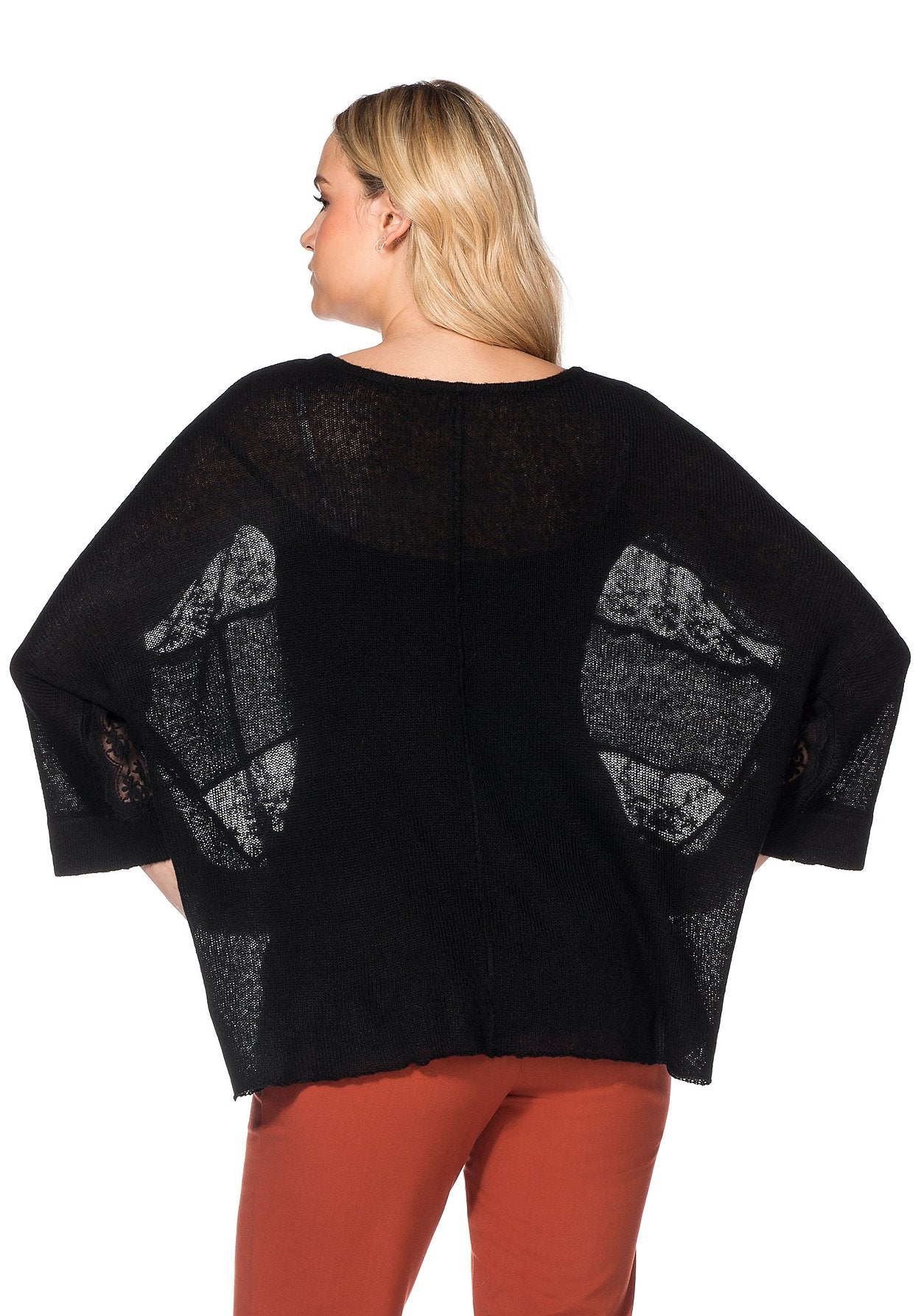 oversize-pullover mit spitzeneinsatz - schwarz