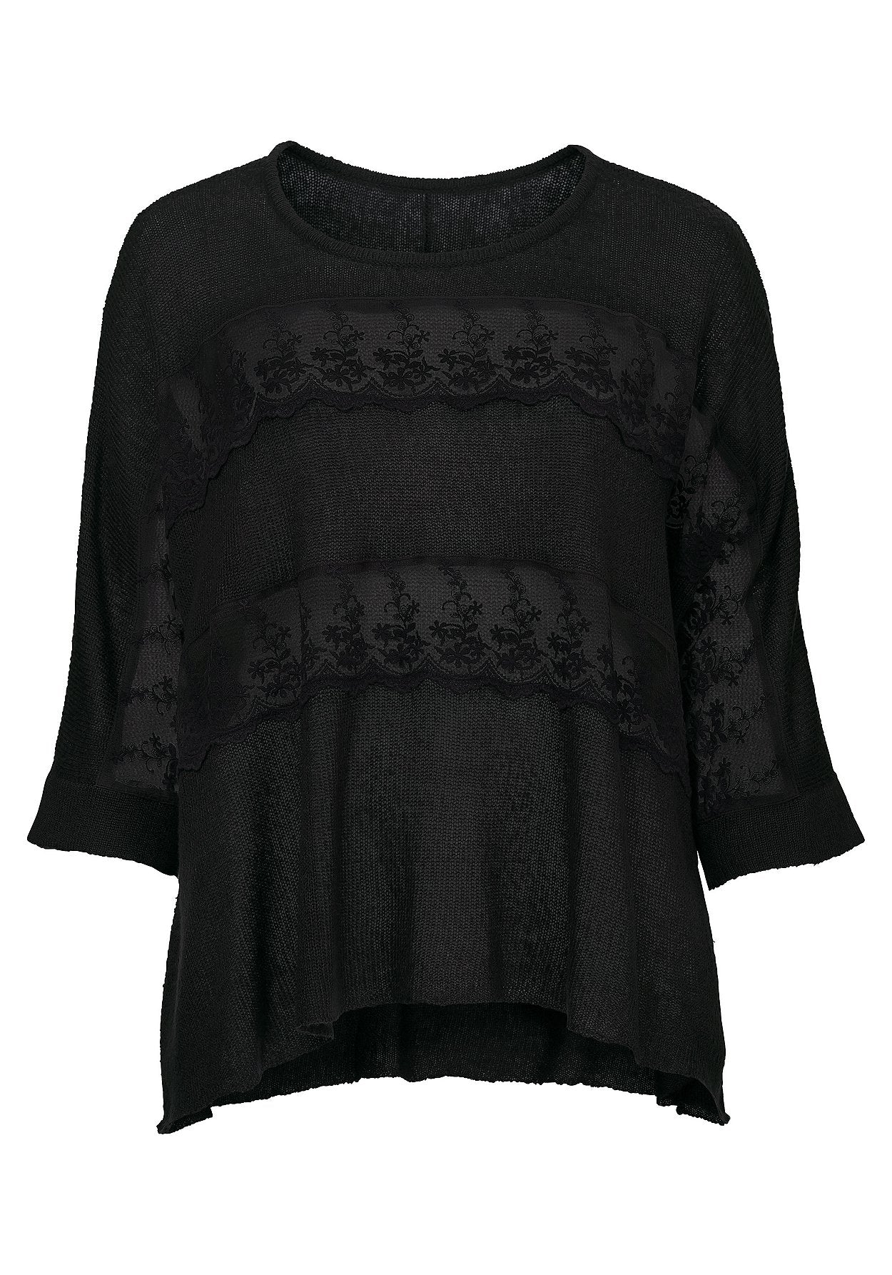 oversize-pullover mit spitzeneinsatz - schwarz