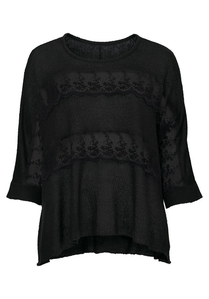 Oversize-Pullover mit Spitzeneinsatz - schwarz