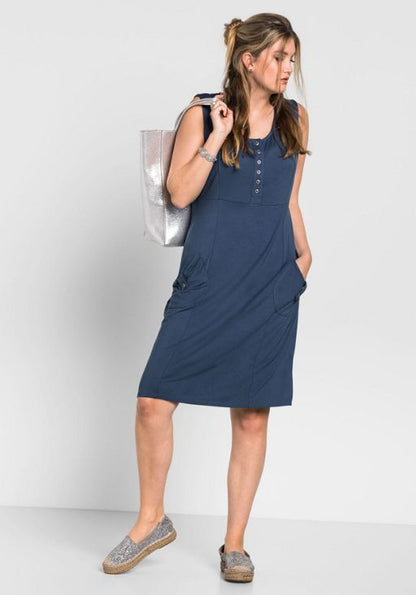 Jerseykleid mit Knopfleiste - blau