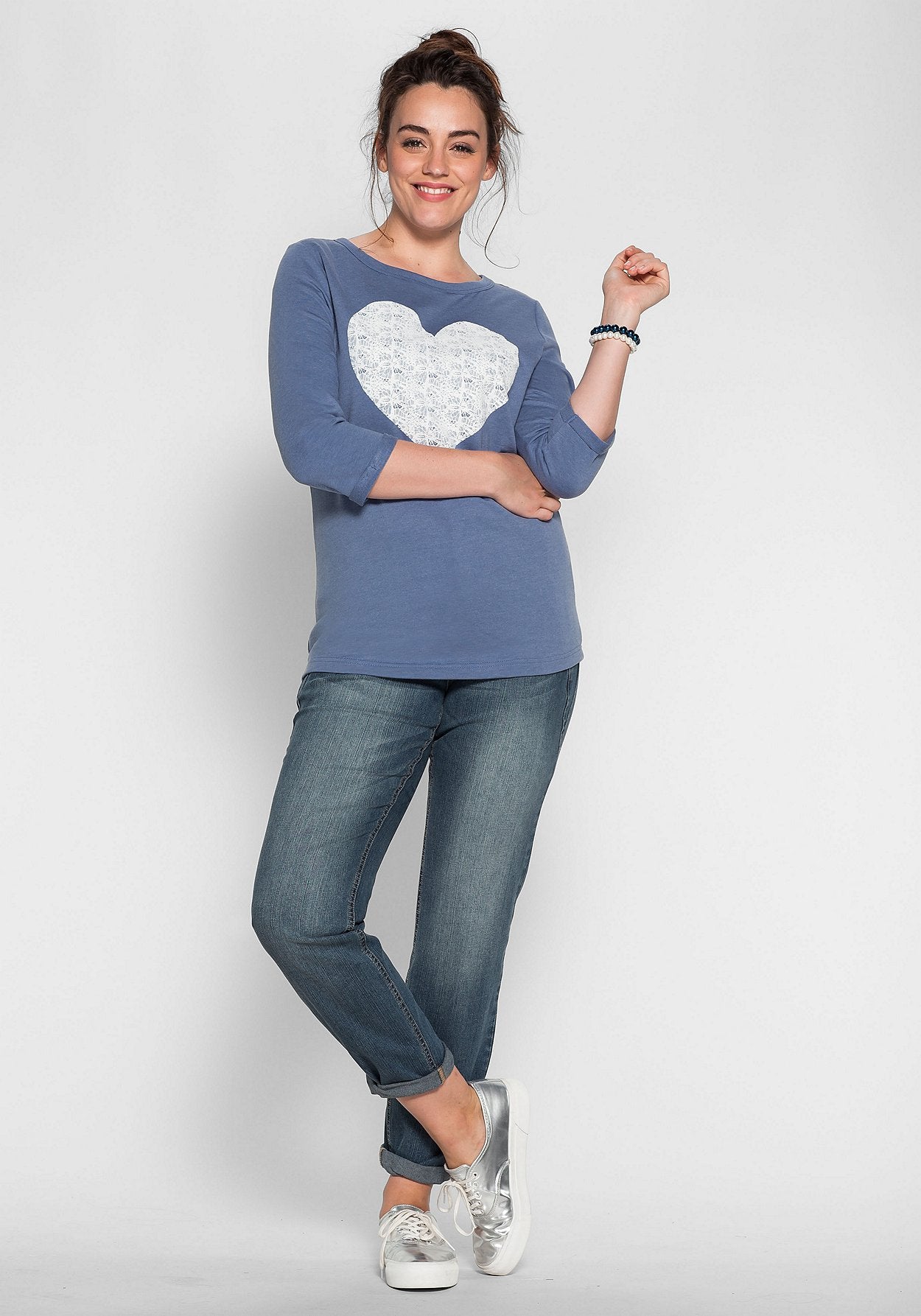 sweatshirt mit strukturdruck - blau