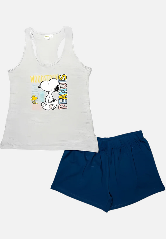 Snoopy Pyjama Set Kurz für Damen - grau/blau
