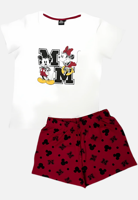 Pyjama Set Kurz für Damen - weiß/rot