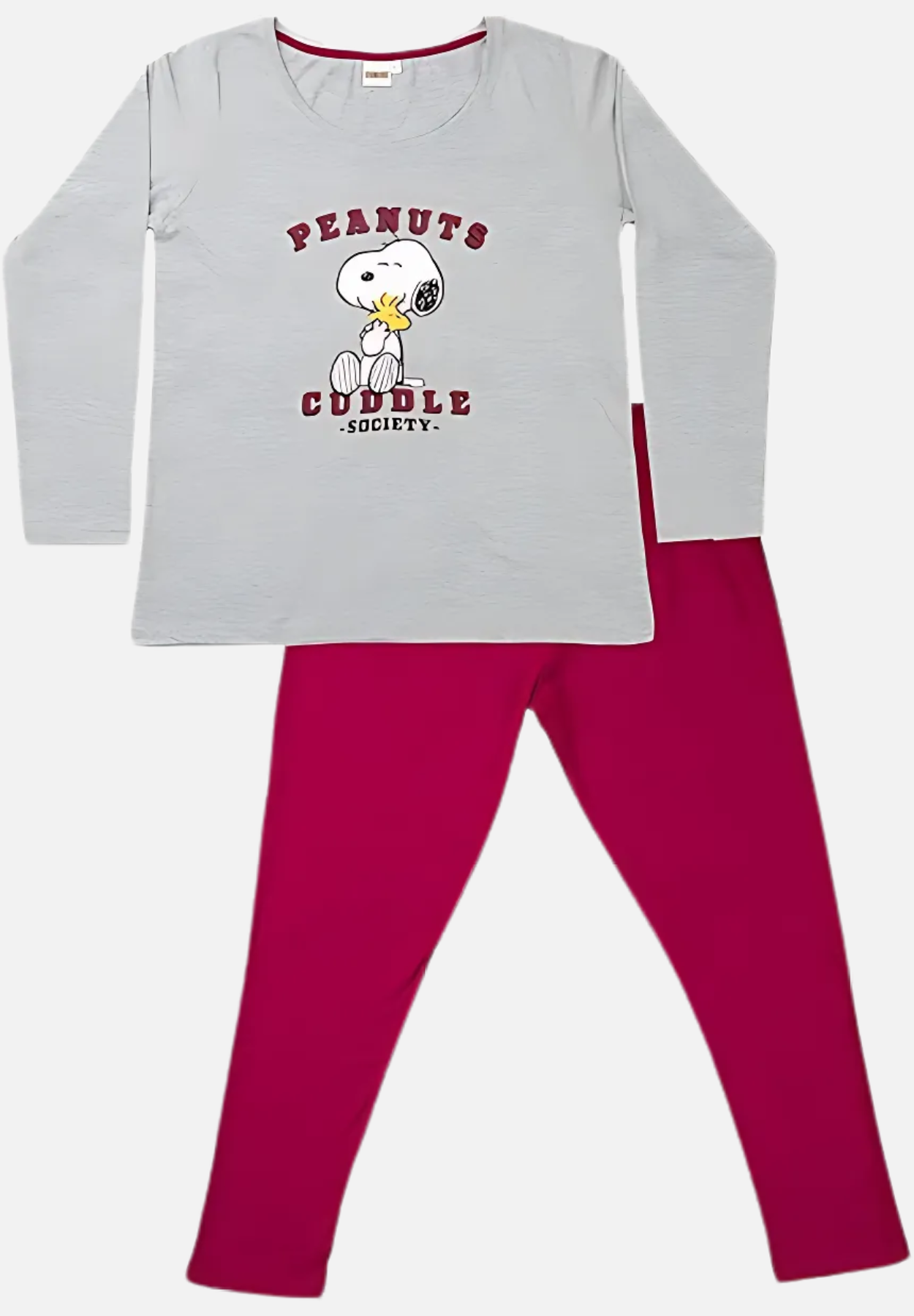 snoopy pyjama set lang für damen - grau/rot