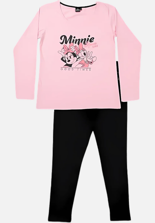 Pyjama Set Lang für Damen - rosa/schwarz