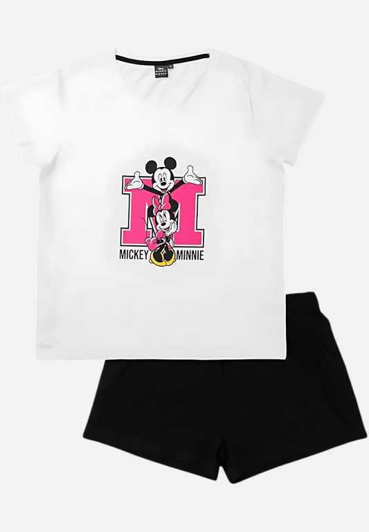 Pyjama Set Kurz für Damen - weiß/schwarz
