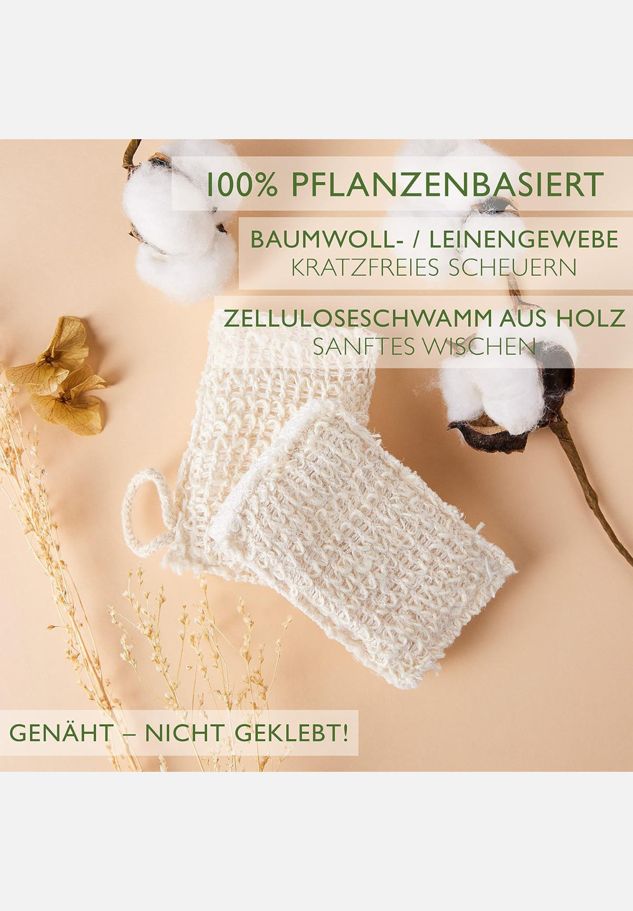 spülschwamm baumwolle - flachsfaser 4er pack - weiß