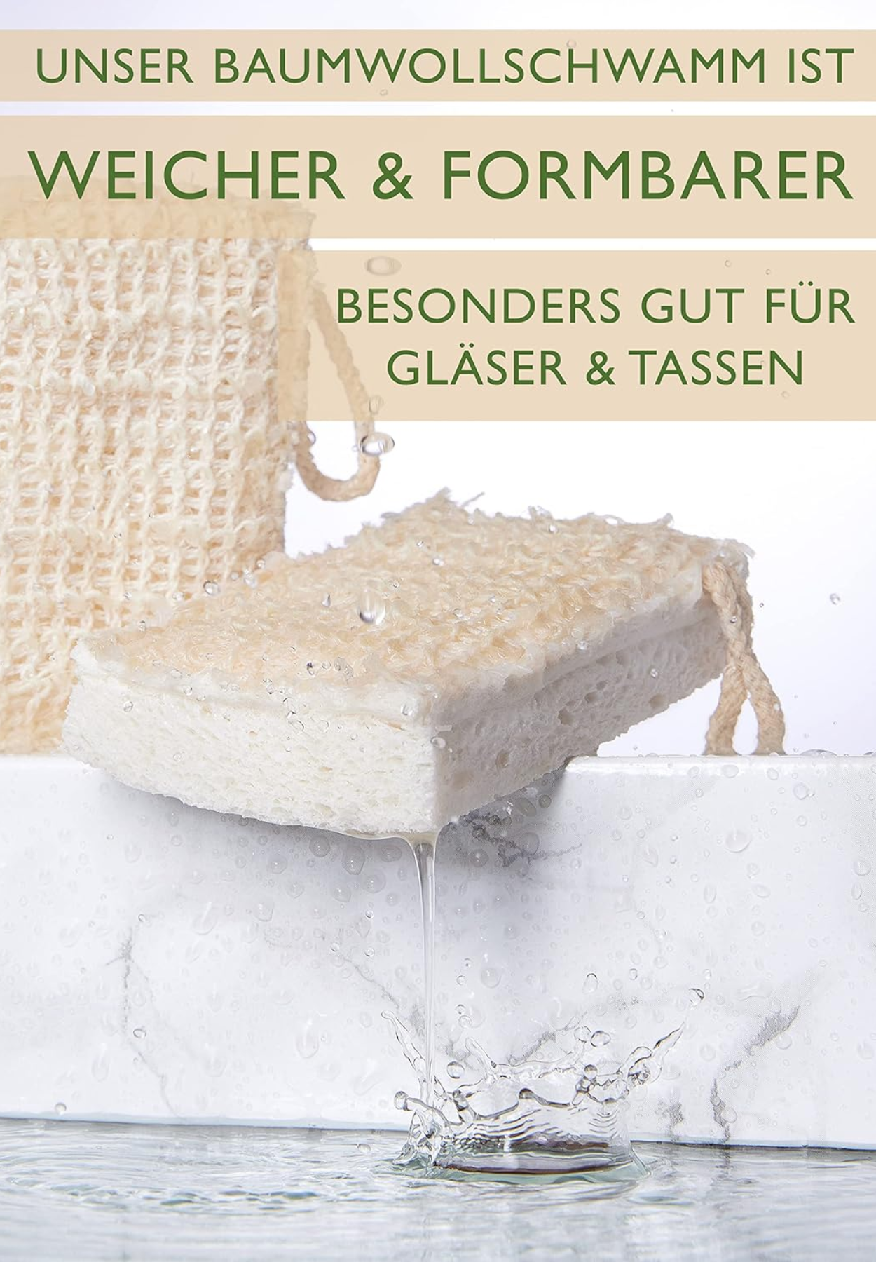 spülschwamm baumwolle - flachsfaser 4er pack - weiß